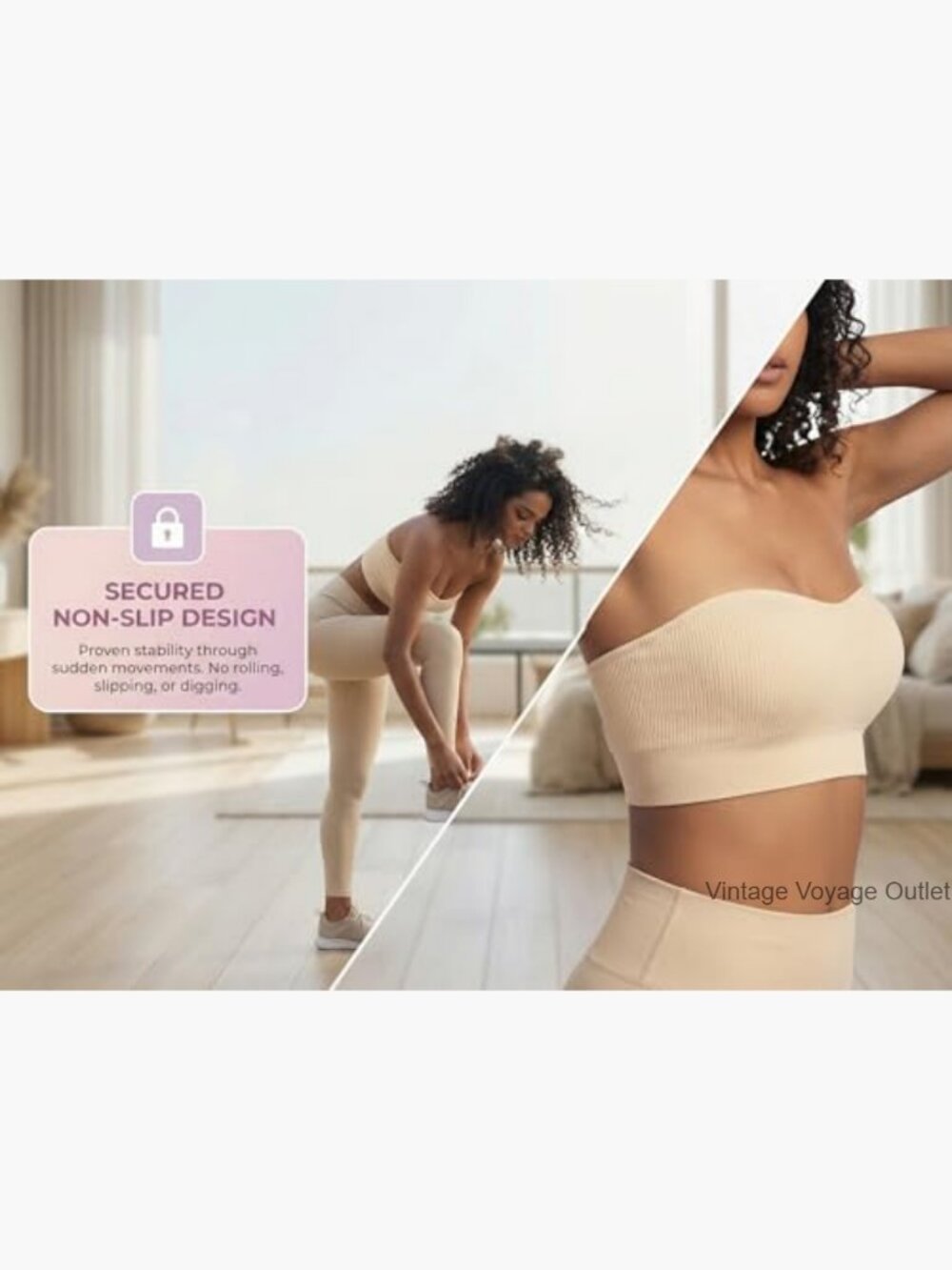 Strapless Bandeau Bra Ribbed Seamless Non-Slip Padded Wireless Tube Top Bra View 5